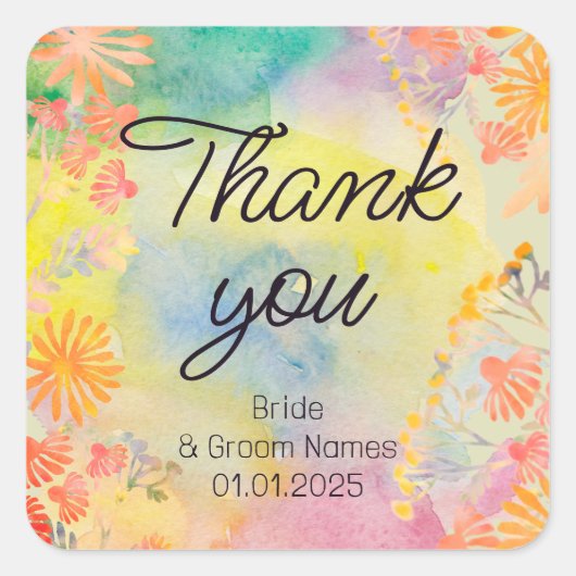 Psychedelic Watercolor-Wildblume Quadratischer Aufkleber (Vorderseite)