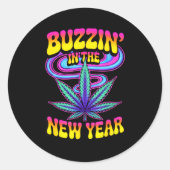 Psychedelic Weed Buzzing In New Year 2026 Funny  Runder Aufkleber (Vorderseite)