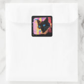 Psychedelic Weirdcore Cat Quadratischer Aufkleber (Tasche)