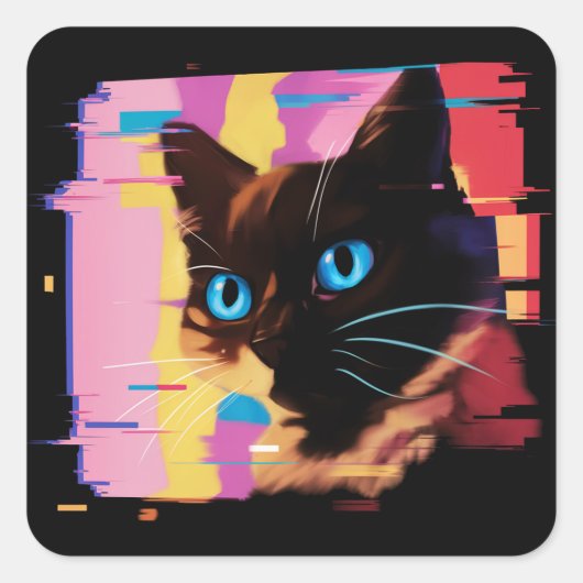 Psychedelic Weirdcore Cat Quadratischer Aufkleber (Vorderseite)