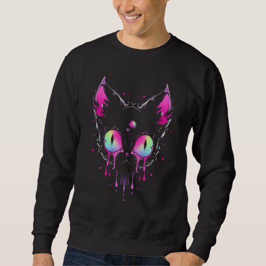 Psychedelic Weirdcore Cat Weird Gothic Punk Emo Ed Sweatshirt (Vorderseite)
