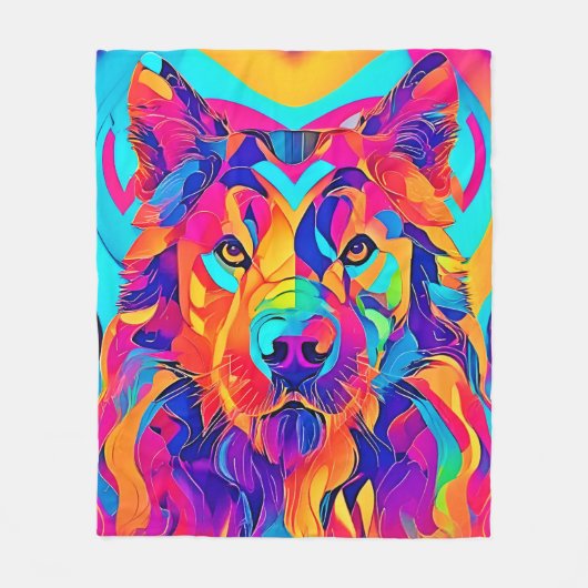 Psychedelic Wolf Majestät Fleecedecke (Vorderseite)