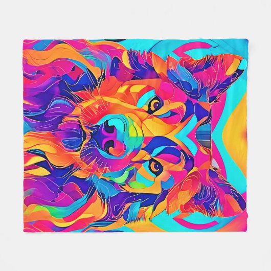 Psychedelic Wolf Majestät Fleecedecke (Vorderseite (Horizontal))