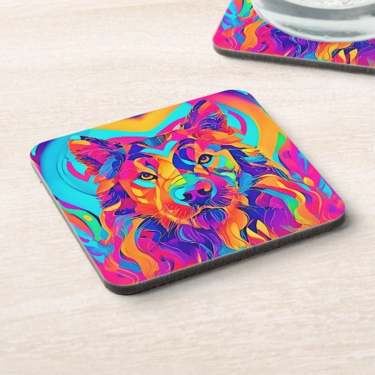 Psychedelic Wolf Majestät Getränkeuntersetzer (Linke Seite)