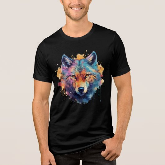 Psychedelic Wolf – Rainbow Spirit Animal Art Tri-Blend Shirt (Vorderseite)