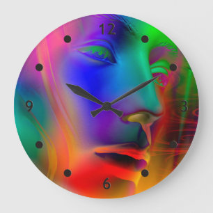Psychedelic Woman Face Große Wanduhr