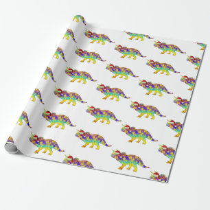 Psychedelic Xmas Triceratops Festive Dinosaurier K Geschenkpapier