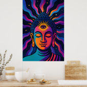 Psychedelic Zen Buddha - Third Eye Cosmic Vibratio Poster (Küche)