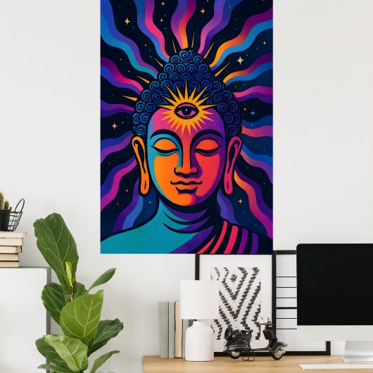 Psychedelic Zen Buddha - Third Eye Cosmic Vibratio Poster (Heimbüro)