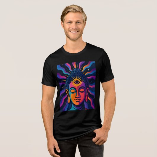 Psychedelic Zen Buddha - Third Eye Cosmic Vibratio Tri-Blend Shirt (Vorderseite voll)
