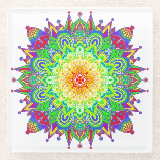 Psychedelic Zen Mandala Abstrakt Art Glasuntersetzer (Vorderseite)