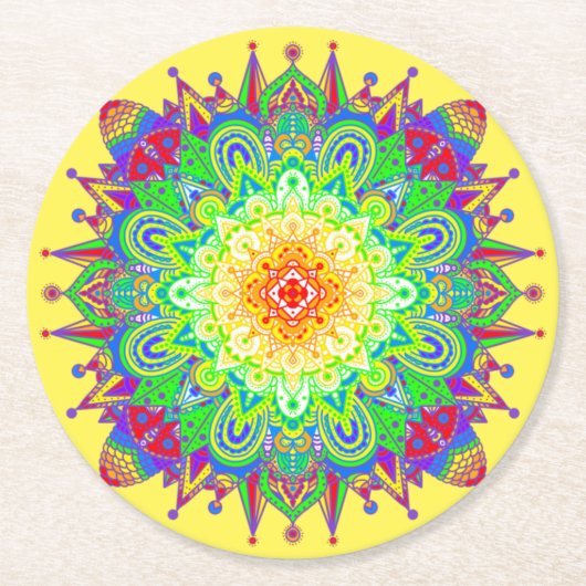 Psychedelic Zen Mandala Abstrakt Art Paper Unterse Runder Pappuntersetzer (Vorderseite)