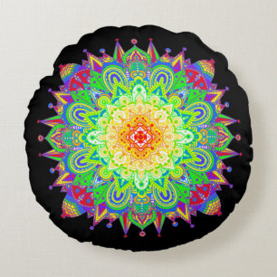 Psychedelic Zen Mandala Abstrakt Art Rundes Kissen