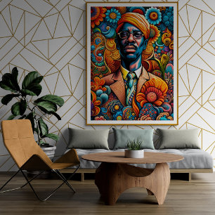Psychedelica Abstrakter Afroamerikanischer Mann Poster