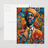 Psychedelica Abstrakter Afroamerikanischer Mann Postkarte (Vorne/Hinten)
