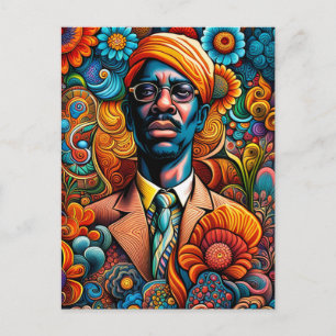 Psychedelica Abstrakter Afroamerikanischer Mann Postkarte