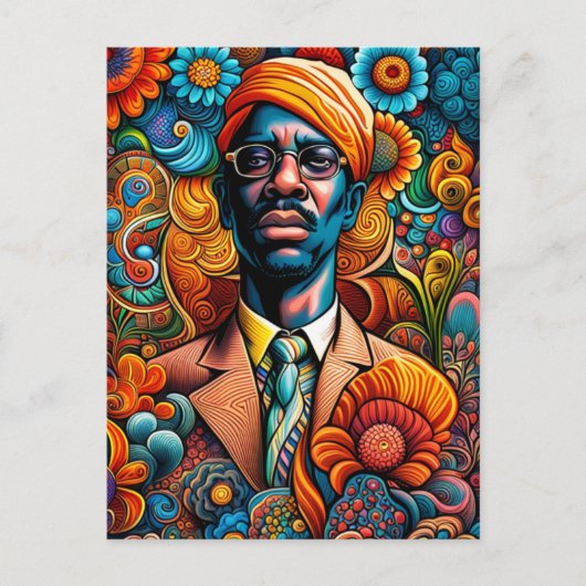 Psychedelica Abstrakter Afroamerikanischer Mann Postkarte (Vorderseite)