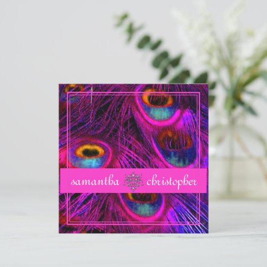 PSYCHEDELICH-PEACOCK/ADJUSTABLE HOT PINK BANNER EINLADUNG (Stehend Vorderseite)