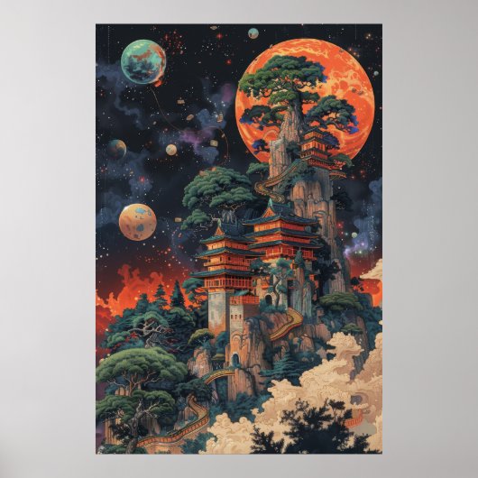 Psychedelisch 3D DMT Baobab Bonsai Ukiyo-e Poster (Vorne)