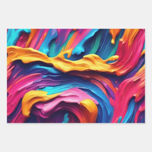 Psychedelisch Abstrakt farbige Pinselstriche Geschenkpapier Set (Vorderseite 3)