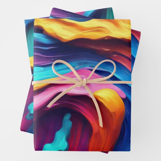 Psychedelisch Abstrakt farbige Pinselstriche Geschenkpapier Set (Beispiel)