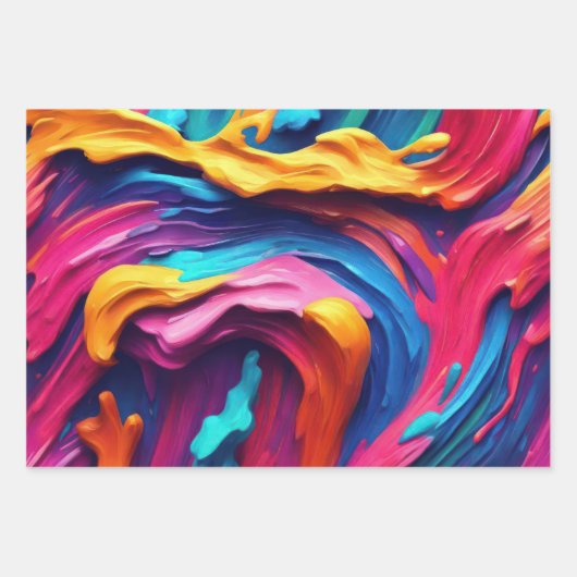 Psychedelisch Abstrakt farbige Pinselstriche Geschenkpapier Set (Vorderseite)