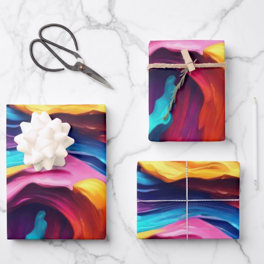 Psychedelisch Abstrakt farbige Pinselstriche Geschenkpapier Set (Vorderseite)