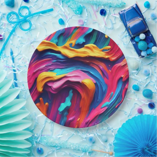 Psychedelisch Abstrakt farbige Pinselstriche Pappteller (Party)