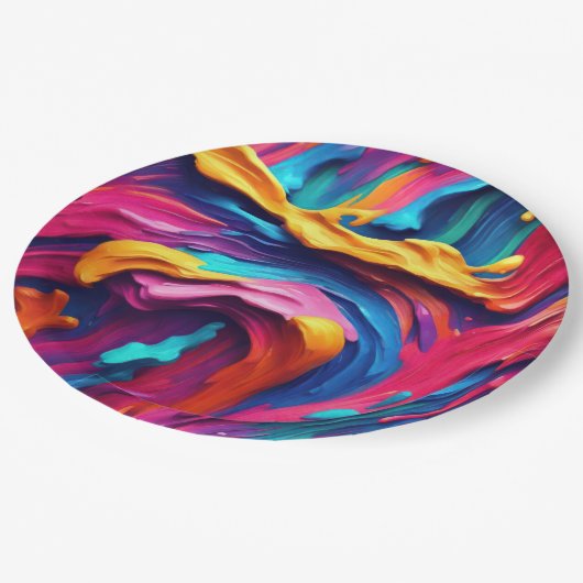 Psychedelisch Abstrakt farbige Pinselstriche Pappteller (Schrägansicht)