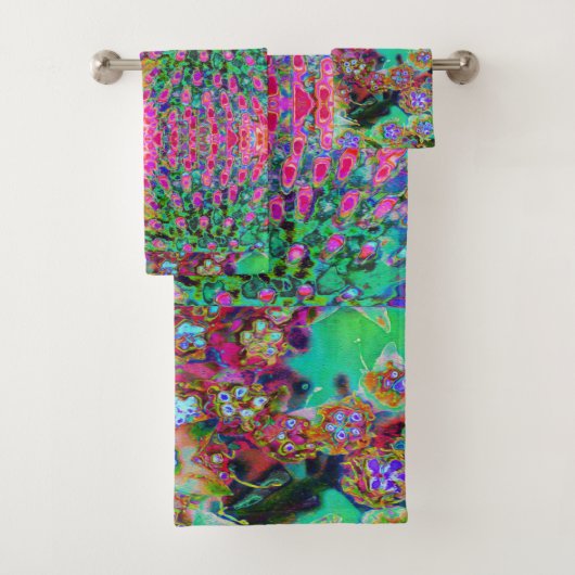 Psychedelisch Abstrakt Groovy Lila Sedum Badhandtuch Set (Insitu)