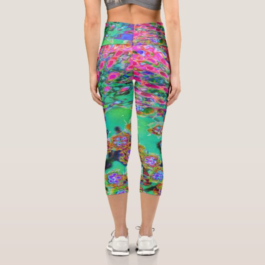 Psychedelisch Abstrakt Groovy Lila Sedum Capri Leggings (Rückseite)