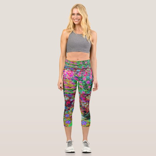 Psychedelisch Abstrakt Groovy Lila Sedum Capri Leggings (Vorderseite)