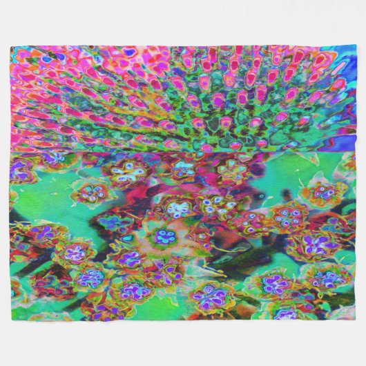 Psychedelisch Abstrakt Groovy Lila Sedum Fleecedecke (Vorderseite (Horizontal))