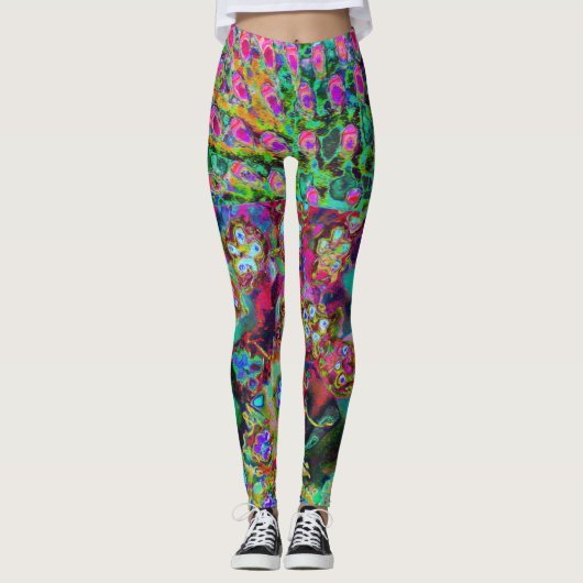 Psychedelisch Abstrakt Groovy Lila Sedum Leggings (Vorderseite)