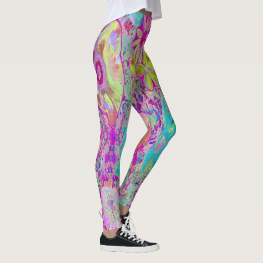 Psychedelisch Abstrakt Magenta und Aqua Garden Art Leggings (Rechts)