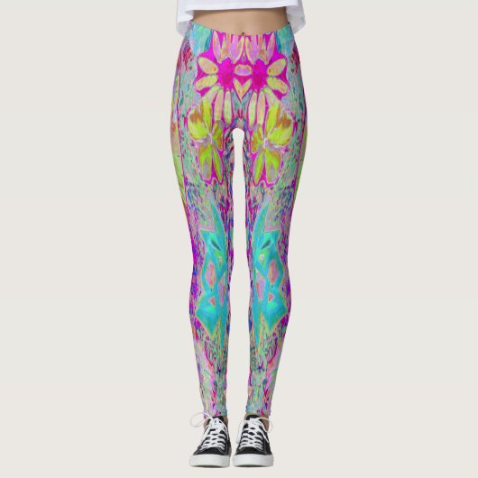 Psychedelisch Abstrakt Magenta und Aqua Garden Art Leggings (Vorderseite)