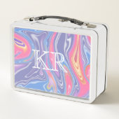 Psychedelisch Abstrakt Marble Pastel Muster Initia Metall Brotdose (Rückseite)