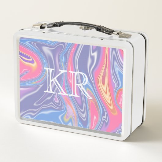 Psychedelisch Abstrakt Marble Pastel Muster Initia Metall Brotdose (Rückseite)