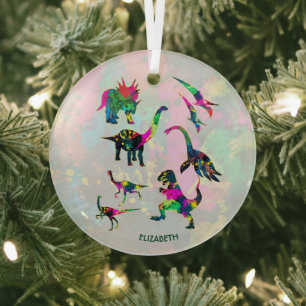 Psychedelisch Abstrakte Dinosaurier-Silhouetten Ornament Aus Glas