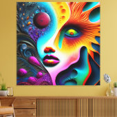 Psychedelisch Abstraktes Gesicht Vibranly Trippy Leinwanddruck (Insitu (Wohnzimmer))
