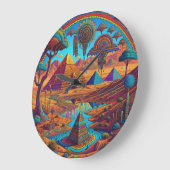 Psychedelisch-ägyptische Landschaft Große Wanduhr (Winkel)