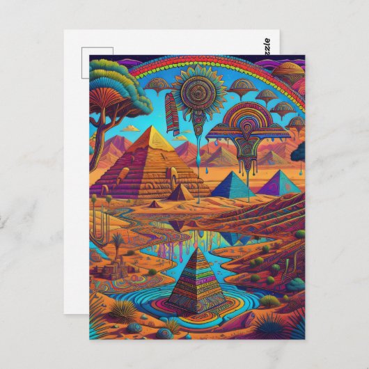 Psychedelisch-ägyptische Landschaft Postkarte (Vorne/Hinten)