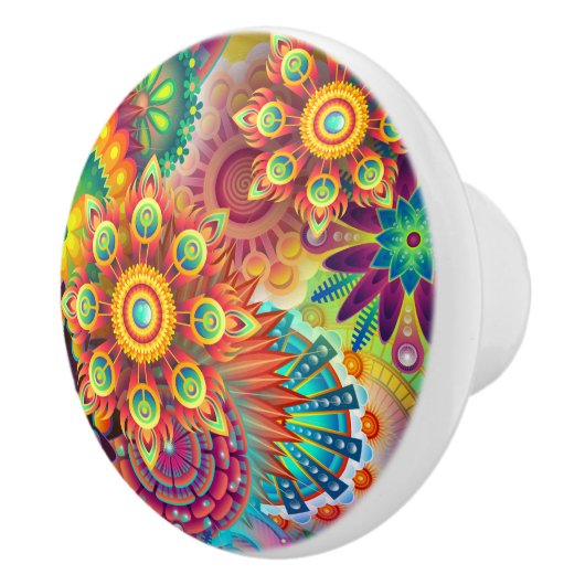Psychedelisch Bohemische Retro Abstrakt Keramikknauf (Rechts)