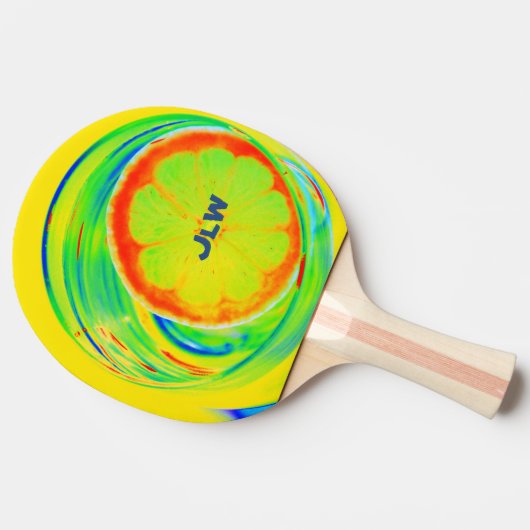 Psychedelisch Bright farbenfroher Pop Art Citrus Tischtennis Schläger (Seitenansicht)