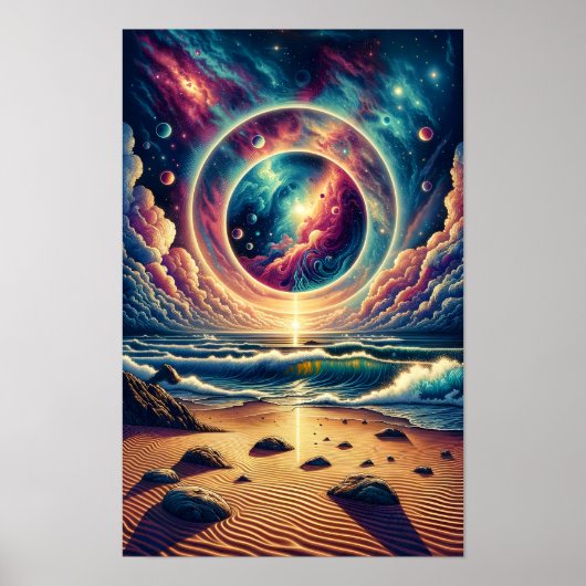 Psychedelisch Celestial Sunset Beach Landschaft Poster (Vorne)