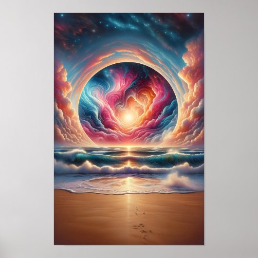 Psychedelisch Celestial Sunset Beach Landschaft Poster (Vorne)