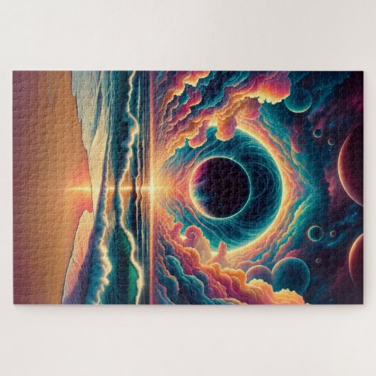 Psychedelisch Celestial Sunset Beach Landschaft Puzzle (Horizontal)