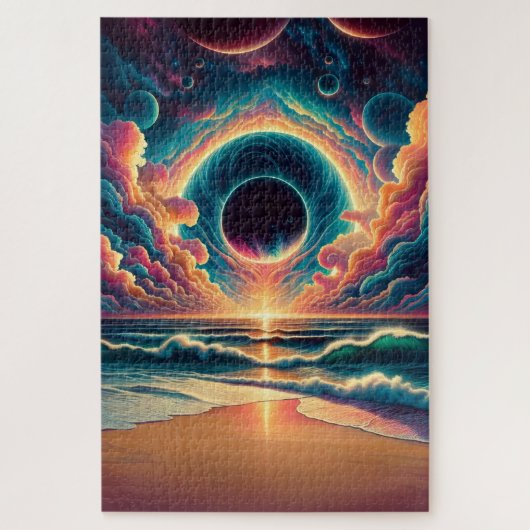 Psychedelisch Celestial Sunset Beach Landschaft Puzzle (Vertikal)