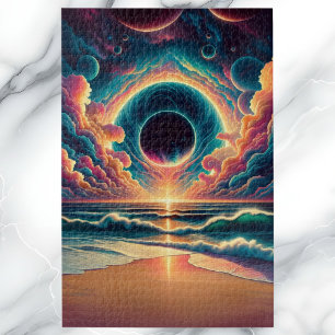 Psychedelisch Celestial Sunset Beach Landschaft Puzzle
