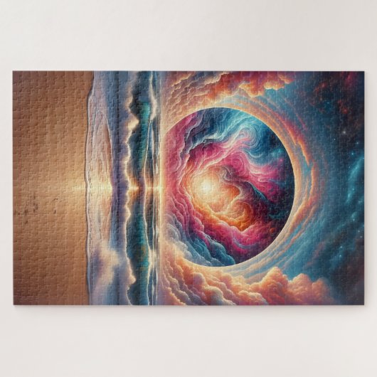 Psychedelisch Celestial Sunset Beach Landschaft Puzzle (Horizontal)